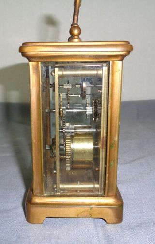 Vintage Solid Brass French Made Carriage Clock With Beveled Glass 8