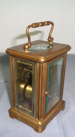 Vintage Solid Brass French Made Carriage Clock With Beveled Glass 9