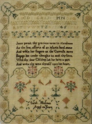 MID 19TH CENTURY MOTIF & VERSE SAMPLER BY SARAH HOLMES AGED 14 - c.  1840 11