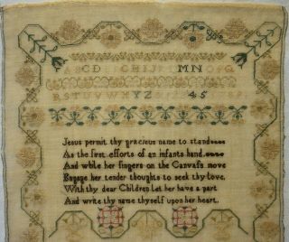 MID 19TH CENTURY MOTIF & VERSE SAMPLER BY SARAH HOLMES AGED 14 - c.  1840 2