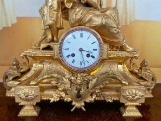 Lovely large antique 19th c French gilt twin figural 8 day bell mantle clock 2