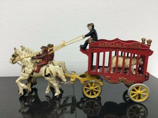 Antique Kenton Circus Wagon Cast Iron Horse Drawn Toy With Polar Bear