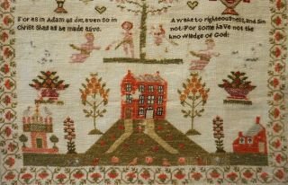 EARLY 19TH CENTURY RED HOUSE & MOTIF SAMPLER BY HANNAH WILSON AGED 13 - 1826 10