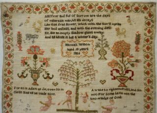 EARLY 19TH CENTURY RED HOUSE & MOTIF SAMPLER BY HANNAH WILSON AGED 13 - 1826 2