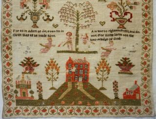 EARLY 19TH CENTURY RED HOUSE & MOTIF SAMPLER BY HANNAH WILSON AGED 13 - 1826 3