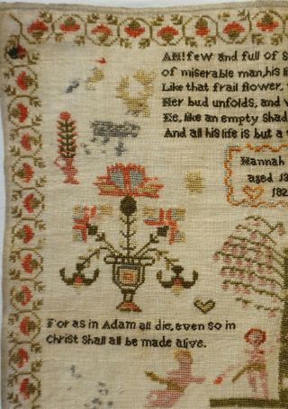 EARLY 19TH CENTURY RED HOUSE & MOTIF SAMPLER BY HANNAH WILSON AGED 13 - 1826 4