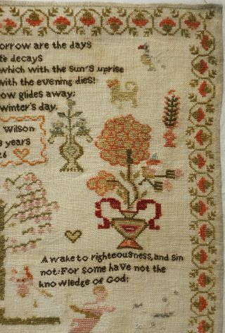 EARLY 19TH CENTURY RED HOUSE & MOTIF SAMPLER BY HANNAH WILSON AGED 13 - 1826 5