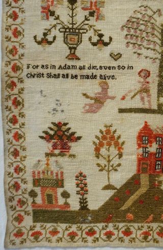 EARLY 19TH CENTURY RED HOUSE & MOTIF SAMPLER BY HANNAH WILSON AGED 13 - 1826 6