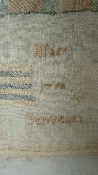 Mary Scrivener ' s 1795 English silk on linen Darning sampler w center cartouche 3
