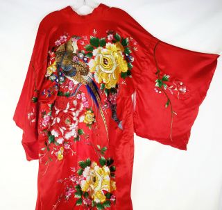Amzg Bird Hand Embroider Floral Kimono Robe Coat Flapper 20s Styl Chinese