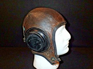 WWII USN Navy Gunner Blast Talker Leather Helmet ' U.  S.  N.  ' Marked Medium 2