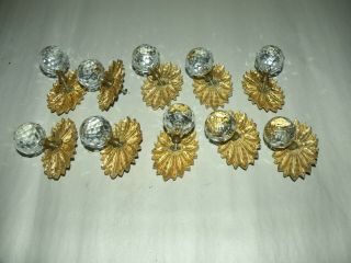 10 Vtg Mcm Crystal Ball Dresser Drawer Knob Pulls Gold Hardware Mid Century L@@k