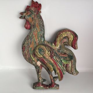 Vintage Hand Carved Wood Rooster - Beauty 26”x 17” Wall Hanging