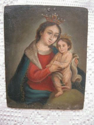 Vintage Retablo On Copper With The Image Of Lady Of Refuge Great Piece