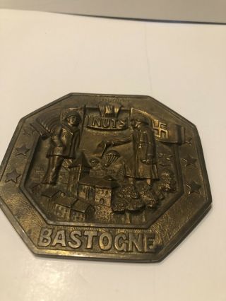 Ww 2 - Siege Of Bastogne Nuts Airborn Brass Color Metal Plaque Vintage