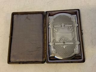 Antique Early Gorham Sterling Silver Card Case W/ Leather Case / Box