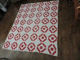 Vtg Hand Stitched Red & White Quilt Backing Made With Some Pre 1901 Sugar Sacks