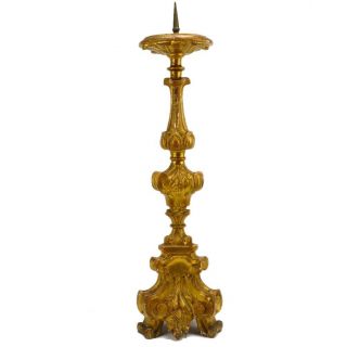 Antique Giltwood Pricket Candlestick 28 "