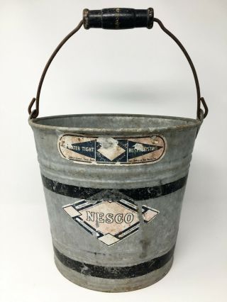 Vintage Galvanized Milk/water Bucket Black Wood Handle Rustic Primitive Farmhous