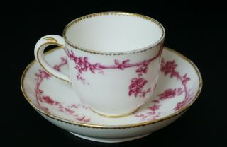 Antique Sevres Soft Porcelain Cup And Saucer Puce Flowers And Gold Decoration