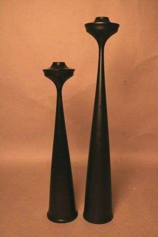 Mid Century Scandinavian Modern Turned Wood Candlesticks Made In Sweden