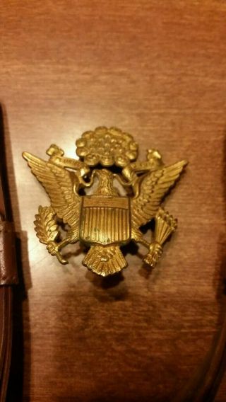 Ww2 Us Army Military Officer Dress Cap Hat Badge Pin & Strap