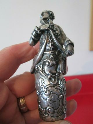 Rare 18th or 19th C - SILVER CANE HANDLE w/ FULL FIGURE of COMPOSER - MOZART ?? 8