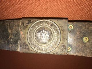 Authentic Antique German WWI Gott Mit Uns Army Military Buckle Leather Belt 1914 10