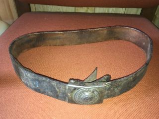 Authentic Antique German WWI Gott Mit Uns Army Military Buckle Leather Belt 1914 12
