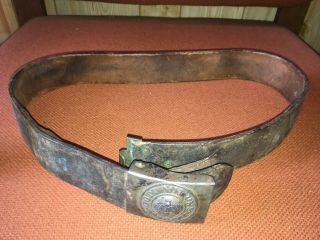 Authentic Antique German Wwi Gott Mit Uns Army Military Buckle Leather Belt 1914