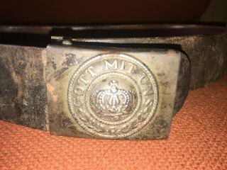 Authentic Antique German WWI Gott Mit Uns Army Military Buckle Leather Belt 1914 3