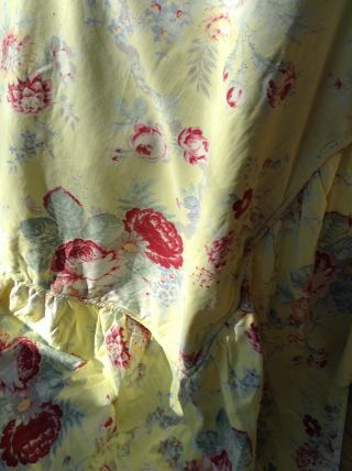 Vintage French Cabbage Pink Rose Cotton bedspread/ daybed Yellow Shabby Chic 40s 3