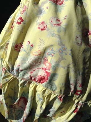 Vintage French Cabbage Pink Rose Cotton bedspread/ daybed Yellow Shabby Chic 40s 8