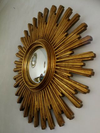Large Vintage Mid Century Modern Gold French Sunburst Starburst Convex Mirror 10