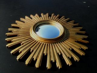 Large Vintage Mid Century Modern Gold French Sunburst Starburst Convex Mirror 11