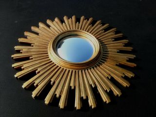 Large Vintage Mid Century Modern Gold French Sunburst Starburst Convex Mirror 2
