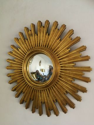 Large Vintage Mid Century Modern Gold French Sunburst Starburst Convex Mirror 4