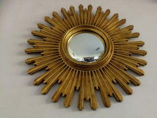 Large Vintage Mid Century Modern Gold French Sunburst Starburst Convex Mirror 5