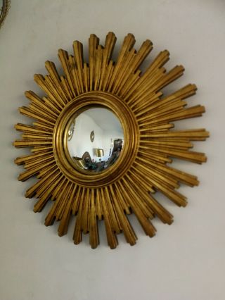 Large Vintage Mid Century Modern Gold French Sunburst Starburst Convex Mirror 6