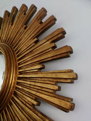 Large Vintage Mid Century Modern Gold French Sunburst Starburst Convex Mirror 7