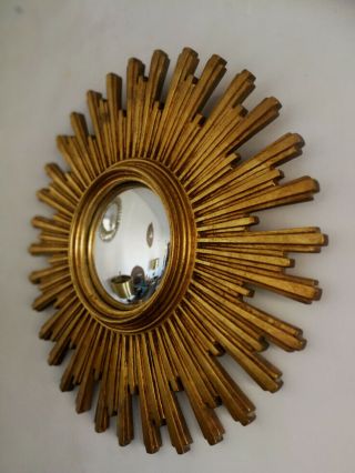 Large Vintage Mid Century Modern Gold French Sunburst Starburst Convex Mirror 8