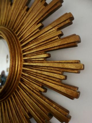 Large Vintage Mid Century Modern Gold French Sunburst Starburst Convex Mirror 9