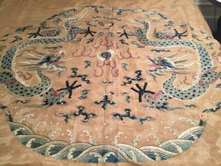 ANTIQUE 18th/ 19th c CHINESE QI ' ING EMBROIDERED SILK PANEL DRAGONS EMBROIDERY 2