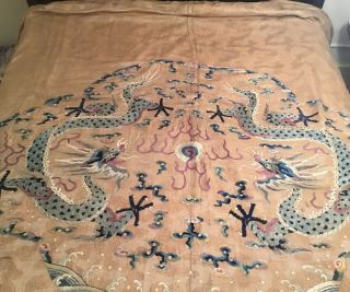 ANTIQUE 18th/ 19th c CHINESE QI ' ING EMBROIDERED SILK PANEL DRAGONS EMBROIDERY 6