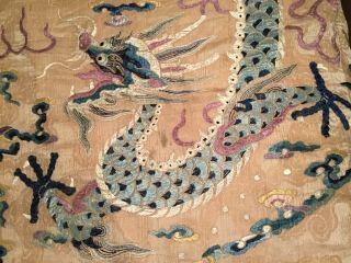 ANTIQUE 18th/ 19th c CHINESE QI ' ING EMBROIDERED SILK PANEL DRAGONS EMBROIDERY 8