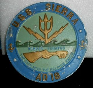 Vintage Metal Wall Plaque Military Navy Uss Sierra Ad 18 World War Ii