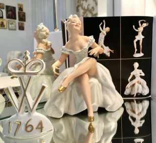 Wallendorf Ballerina Dancer Rare Porcelain Figurine Germany 19 Cm/ 7.  6 Inches