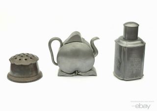 Antique Chinese Pewter Teapot Caddy Flower Frog