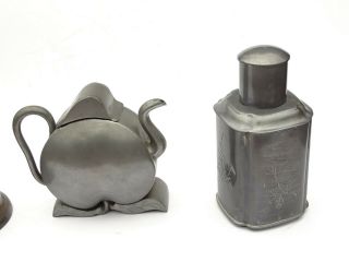 Antique Chinese Pewter Teapot Caddy Flower Frog 2