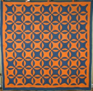 Vibrant Blue & Cheddar Mennonite Rob Peter To Pay Paul Antique Quilt